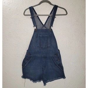 Show Me Your MuMu Blue XS Georgia Overalls Jean Shorts Denim Pacific Medium Wash